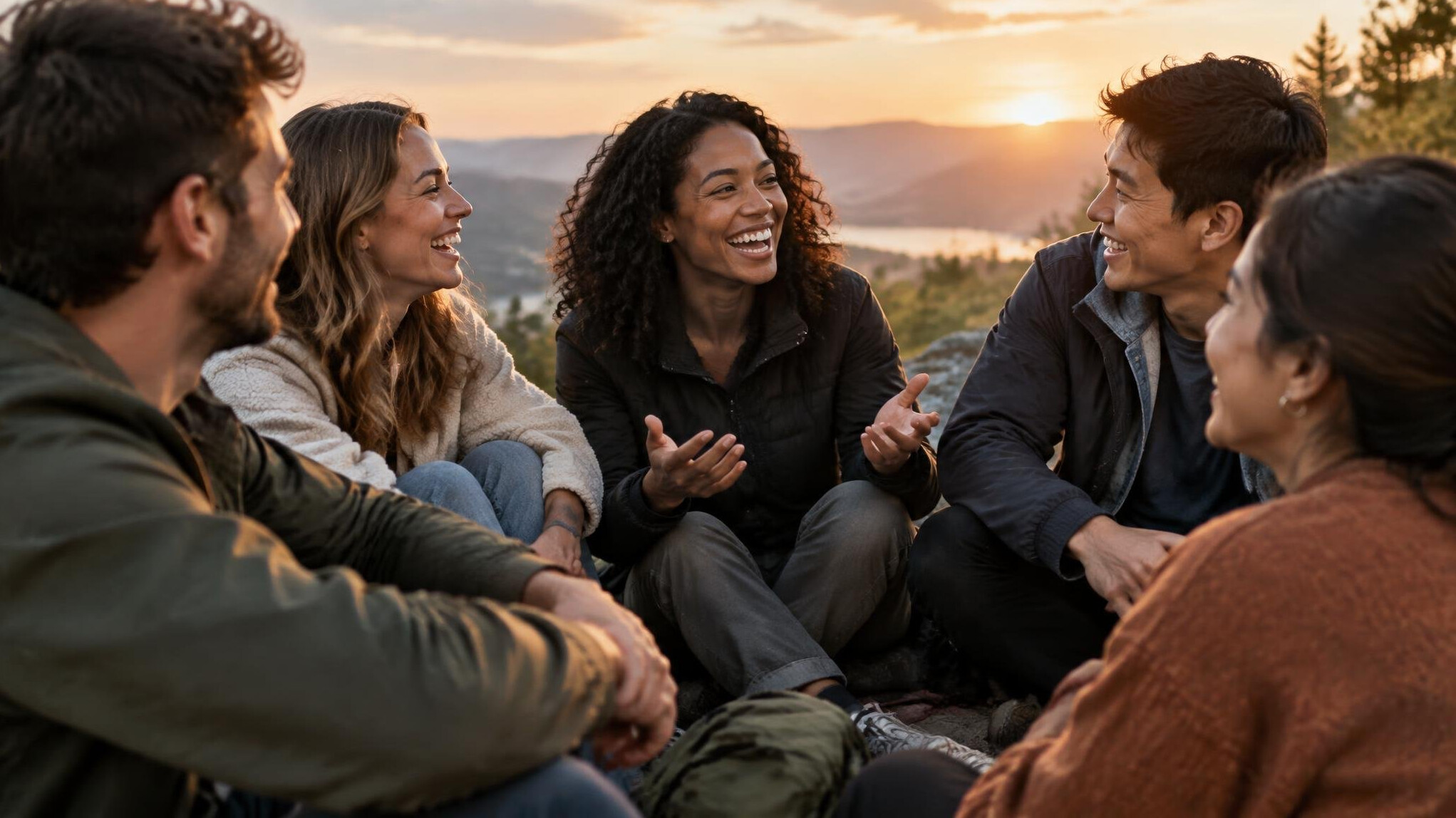 group of friends laughing together