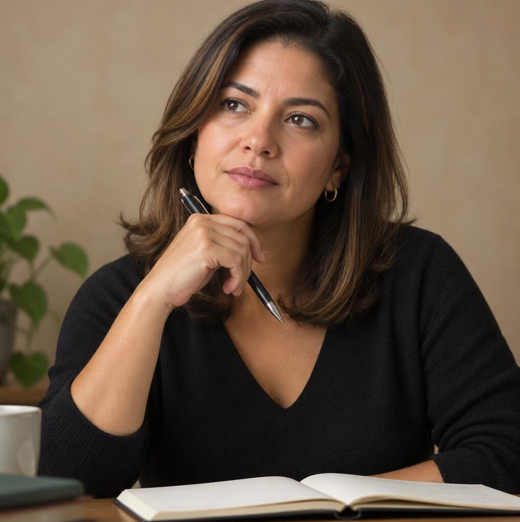 Portrait of a Brazilian woman editor writing notes