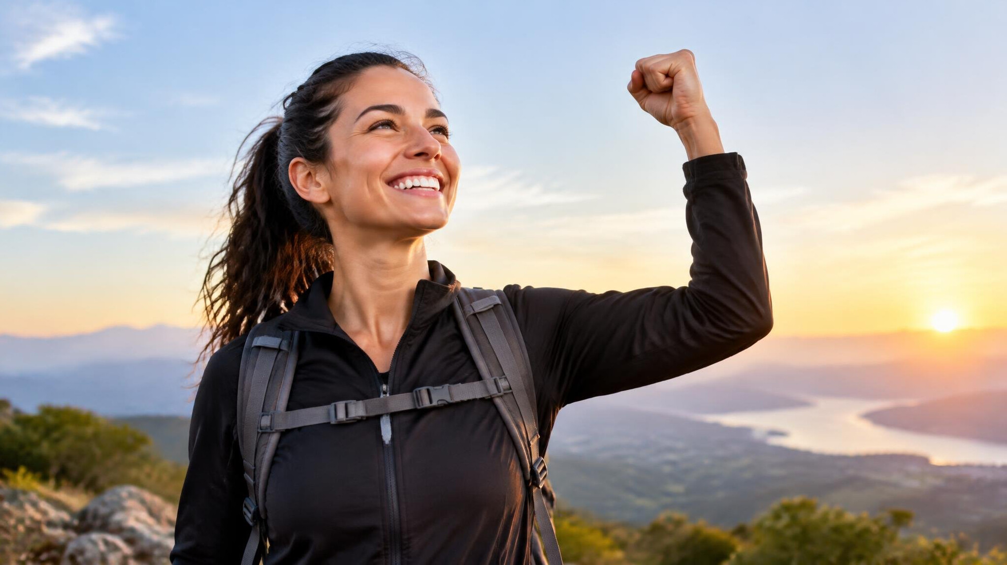 successful person smiling outdoors